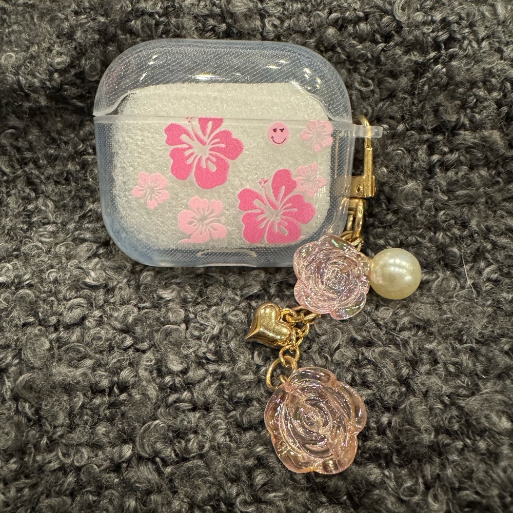 AirPod Pro 3 Pink Floral Case with Charm NWOT